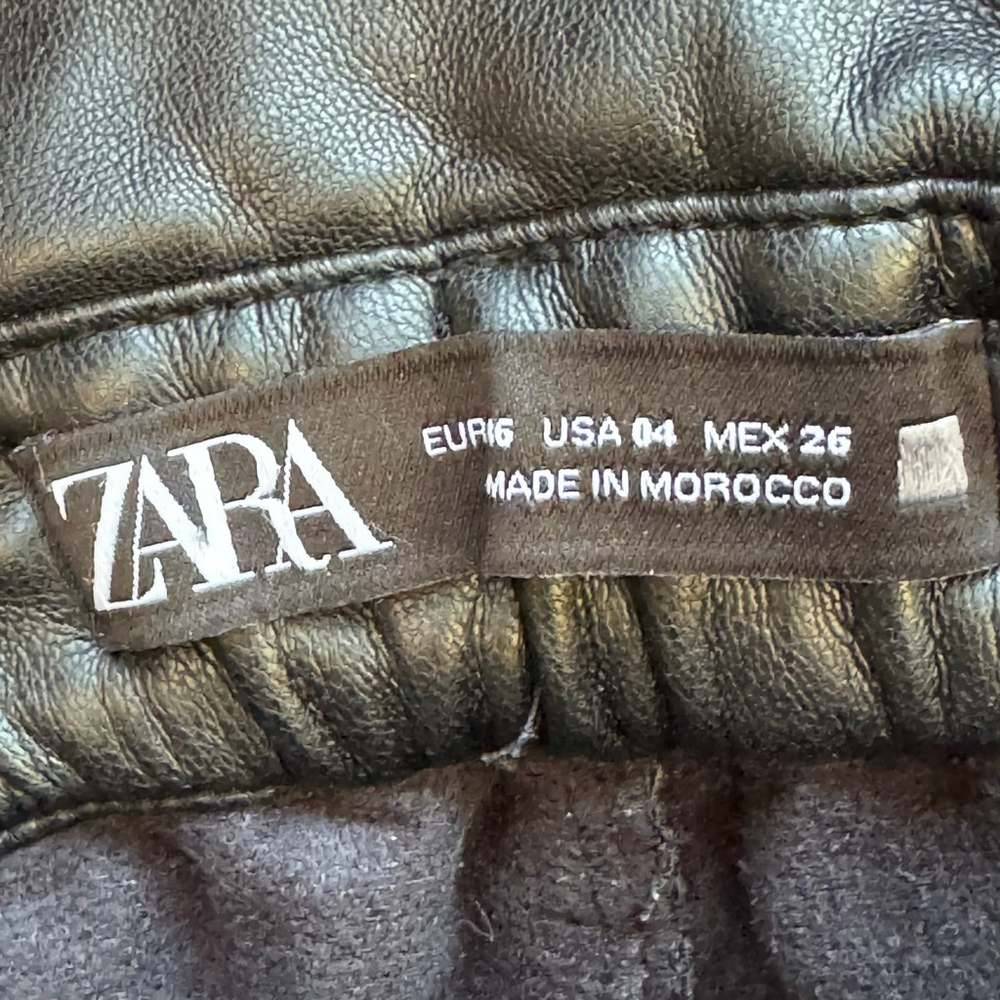 ZARA Faux Leather Paperbag Waist Pants Black Size 4 High Rise - Picture 6 of 9